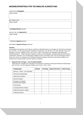 Musteringenieurvertrag Technische Ausrüstung