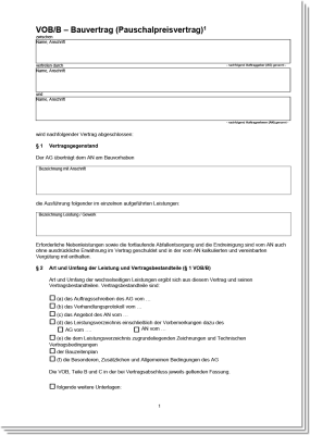 Bauvertrag VOBB (Pauschalpreisvertrag)